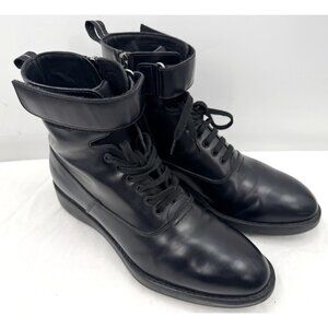 $1,760 PRADA Black Leather Brushed Chelsea Ankle Moto Boots Shoes Zip Sz 7.5 USA